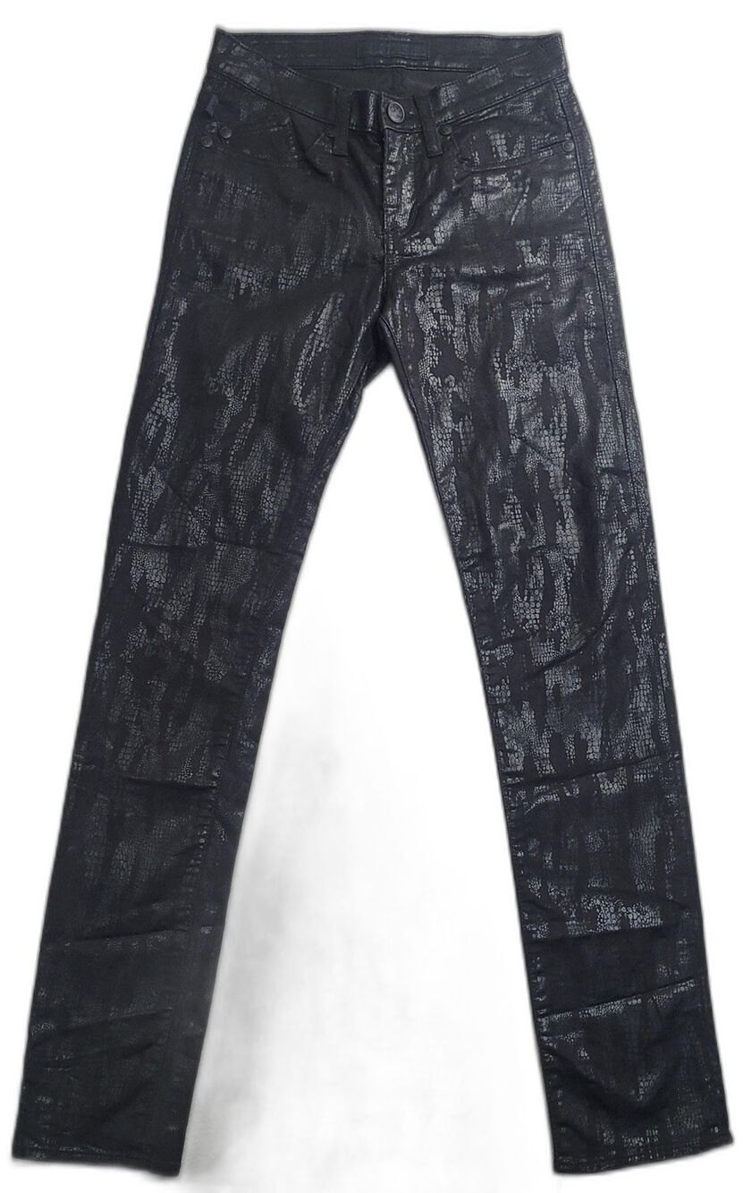 Rock & Republic Berlin Jeans Womens 6 Black Midrise Skinny Animal Print Stretch